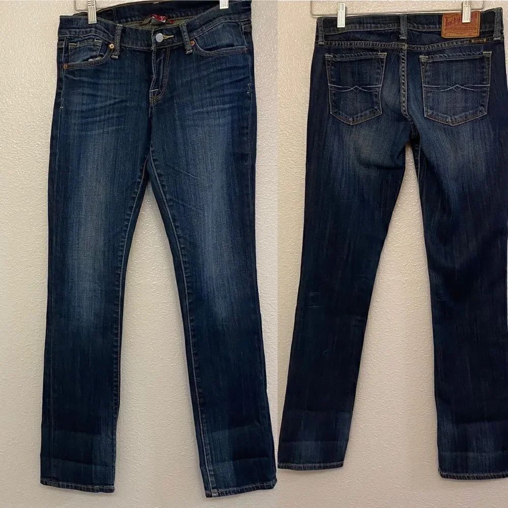 Lucky Brand low mid rise dark wash straight Y2K jeans 32” long inseam  -2/26